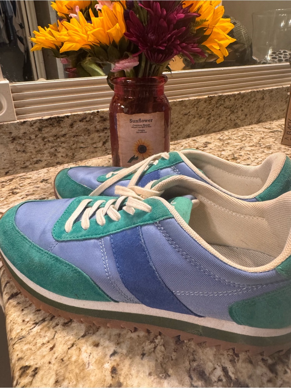 J. Crew Two-Tone Blue and Green Retro Runner Sneakers
